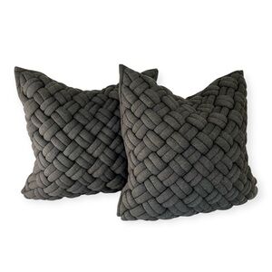 CB2 Set Of 2 Jersey Interknit Dark Grey Pillow 20” With Feather Down Insert